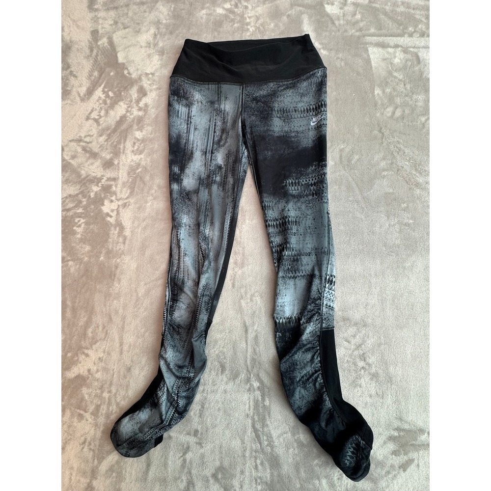 Nike Dri-FIT‎ Womens Abstract Geometric Print Stirrup Leggings Black Gray 1225
